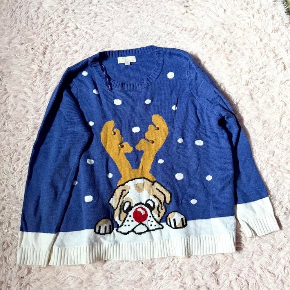 Ugly Christmas Sweater Bulldog Dog Mom Festive Holiday Sweater Womens 2X Classic